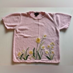 Salon Studio by Haband woman’s short sleeve pink embroidered top size M